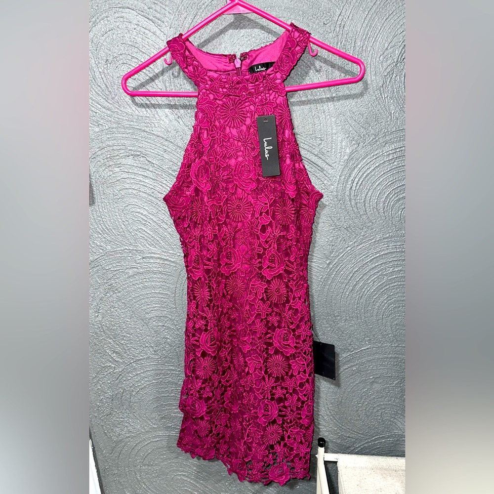 LULU'S Burgundy Love Poem Lace Mini Dress 💗